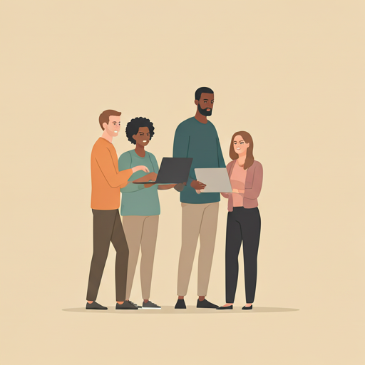 Cohort-based group collaborating on laptops